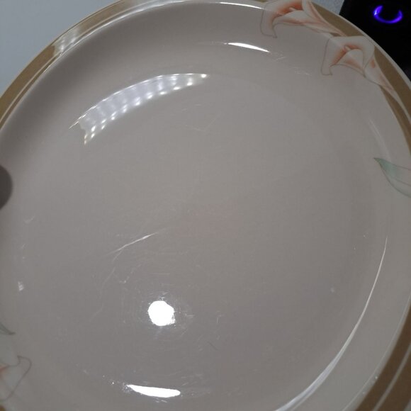 Syracuse China Calla Lily Oval Dinner Plate Cream & Brown Floral Design 15-A - Picture 5 of 10